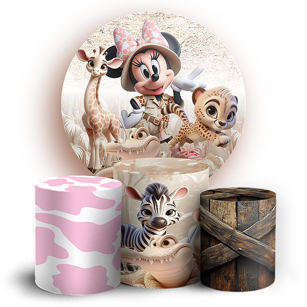 KIT Redondo e Trio - Minnie Safari - Sublimado 3D