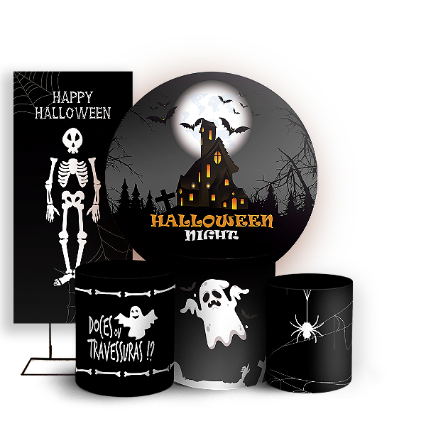 Capas Painel Redondo Trio Cilindro e Faixa Lateral Sublimado - Dia das Bruxas Halloween