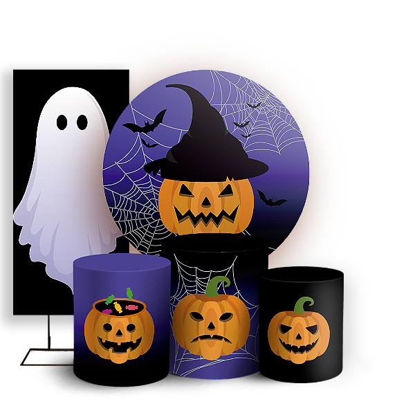 Capas Painel Redondo Trio Cilindro e Faixa Lateral Sublimado - Dia das Bruxas Halloween