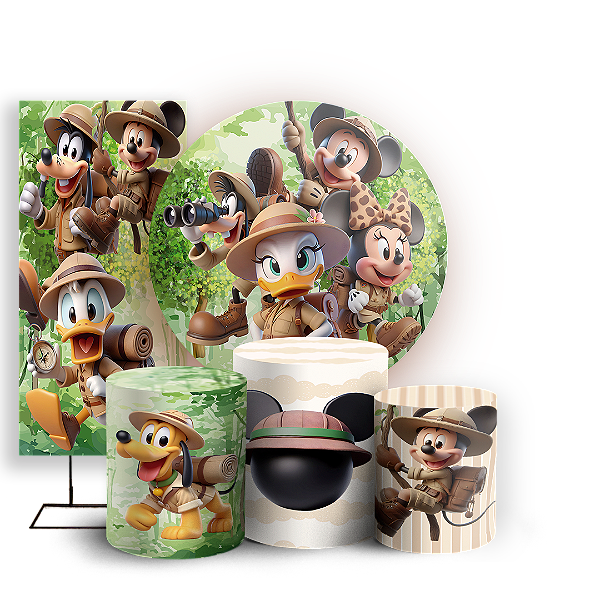 KIT Redondo Trio e Faixa - Mickey Safari - Sublimado 3D