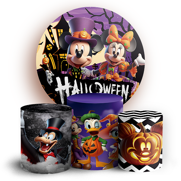 KIT Redondo e Trio - Mickey Dia das Bruxas Halloween - Sublimado 3D