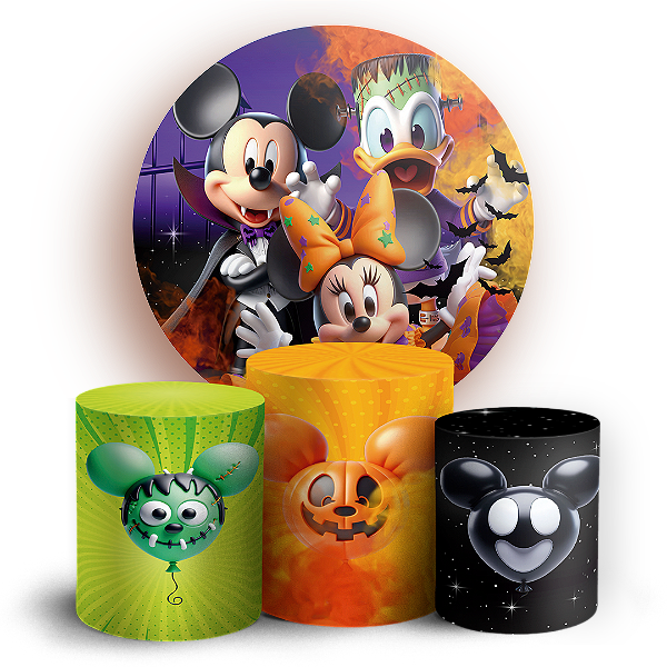 KIT Redondo e Trio - Mickey Dia das Bruxas Halloween - Sublimado 3D