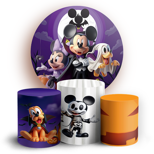 KIT Redondo e Trio - Mickey Dia das Bruxas Halloween - Sublimado 3D