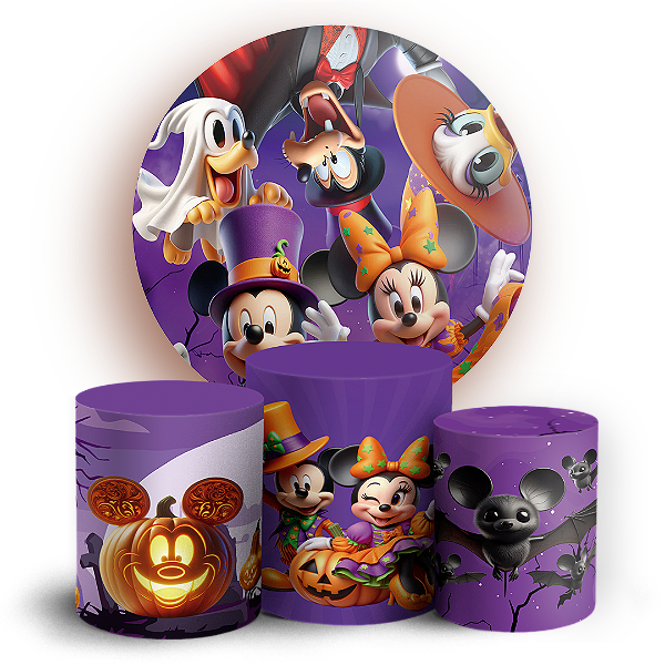 KIT Redondo e Trio - Mickey Dia das Bruxas Halloween - Sublimado 3D