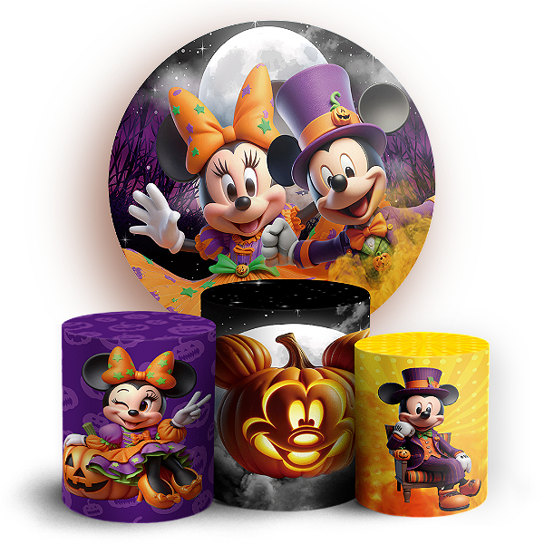 KIT Redondo e Trio - Mickey Dia das Bruxas Halloween - Sublimado 3D