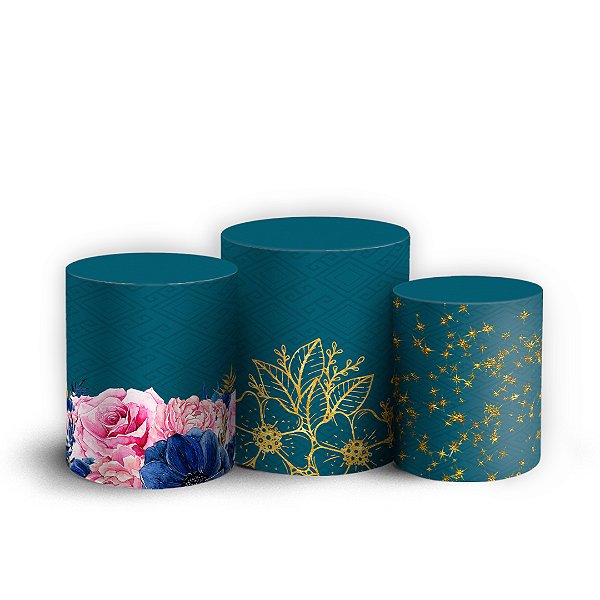 Capas Trio Cilindro Sublimado Vest Facil - Floral