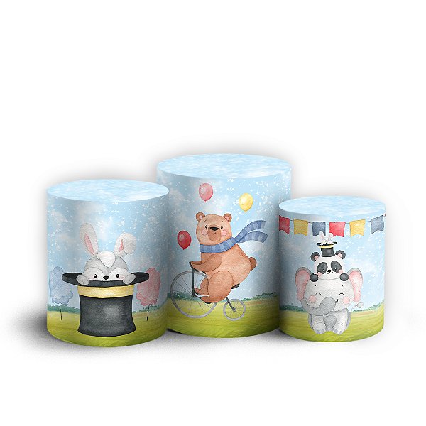 Capas Trio Cilindro Sublimado Vest Facil - Circo Animais