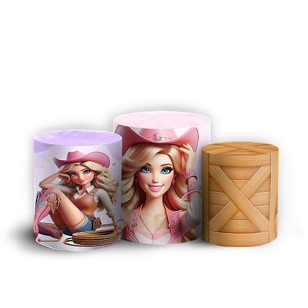 Capas Trio Cilindro Sublimado Vest Facil - Barbie Boiadeira