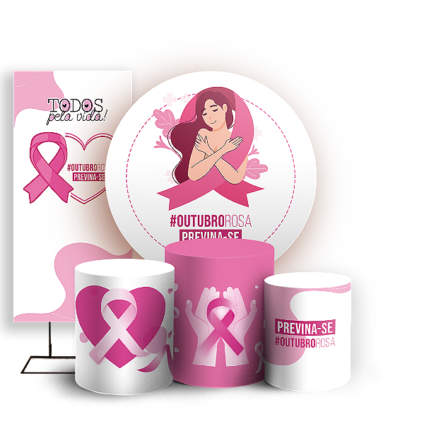 KIT Redondo Trio e Faixa - Outubro Rosa - Sublimado 3D