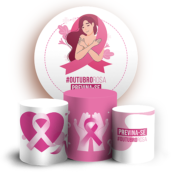 Capas Painel Redondo e Trio Cilindro Sublimado - Outubro Rosa