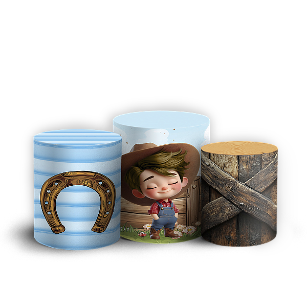 Trio Cilindro - Fazendinha Menino - Sublimado 3D + Elástico