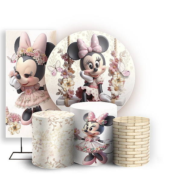 KIT Redondo Trio e Faixa - Minnie Jardim - Sublimado 3D