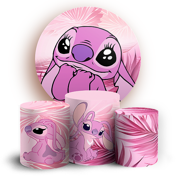 KIT Redondo e Trio - Lilo E Stitch Rosa - Sublimado 3D