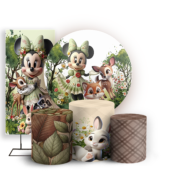 KIT Redondo Trio e Faixa - Minnie Verde - Sublimado 3D