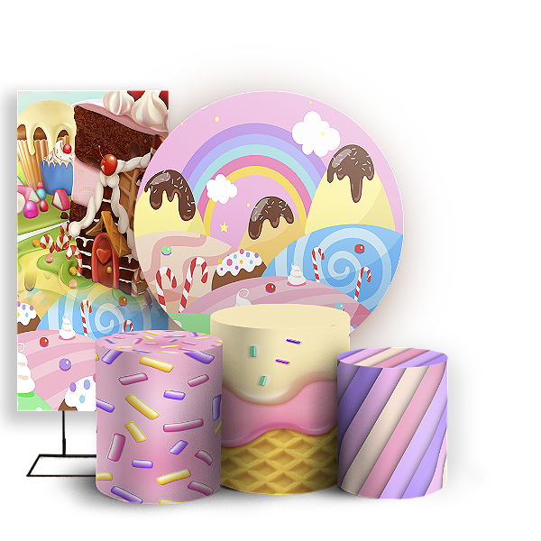 KIT Redondo Trio e Faixa - Doces Confeitaria - Sublimado 3D