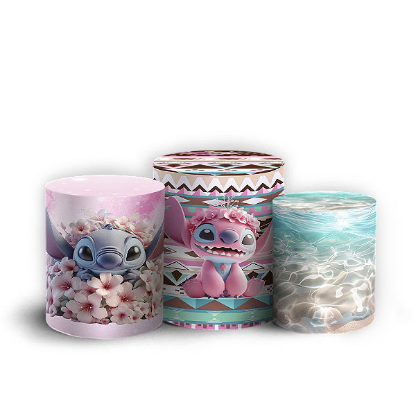 Capas Trio Cilindro Sublimado Vest Facil - Stitch Rosa