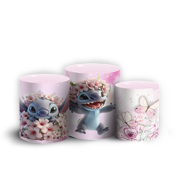 Capas Trio Cilindro Sublimado Vest Facil - Stitch Rosa