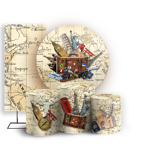 KIT Redondo Trio e Faixa - Mapa Viagens - Sublimado 3D