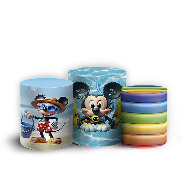 Capas Trio Cilindro Sublimado Vest Facil - Mickey Pool Party