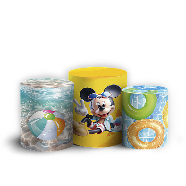 Capas Trio Cilindro Sublimado Vest Facil - Mickey Pool Party