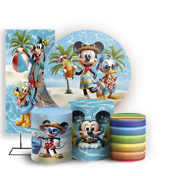 KIT Redondo Trio e Faixa - Mickey Pool Party - Sublimado 3D