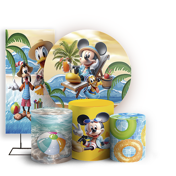 KIT Redondo Trio e Faixa - Mickey Pool Party - Sublimado 3D