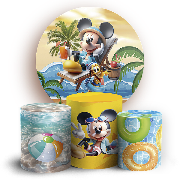 KIT Redondo e Trio - Mickey Pool Party - Sublimado 3D