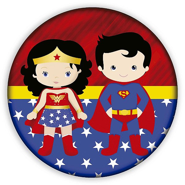 Mini Painel - Mulher Maravilha e Super Homem Cute - Sublimado 3D