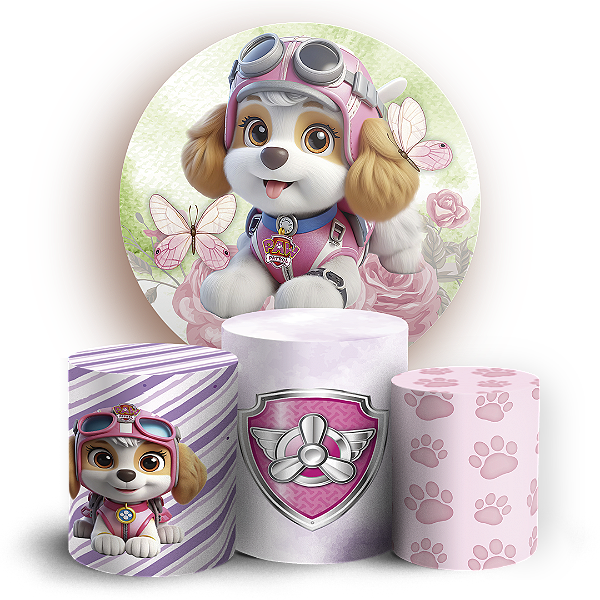 KIT Redondo e Trio - Patrulha Canina Rosa - Sublimado 3D