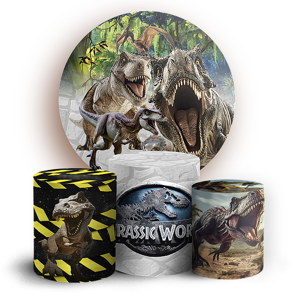 KIT Redondo e Trio - Dinossauro Jurassic - Sublimado 3D