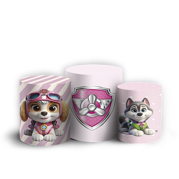 Capas Trio Cilindro Sublimado Vest Facil - Patrulha Canina Rosa
