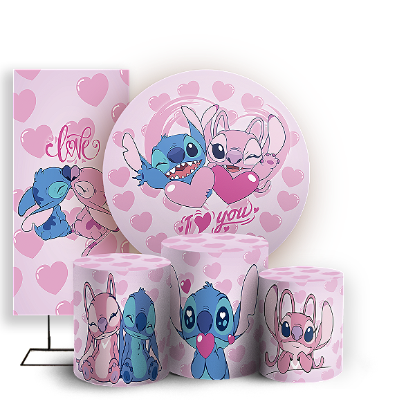 KIT Redondo Trio e Faixa - Lilo Stitch Angel - Sublimado 3D