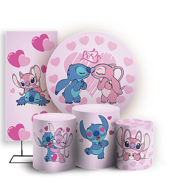 KIT Redondo Trio e Faixa - Lilo Stitch Angel - Sublimado 3D