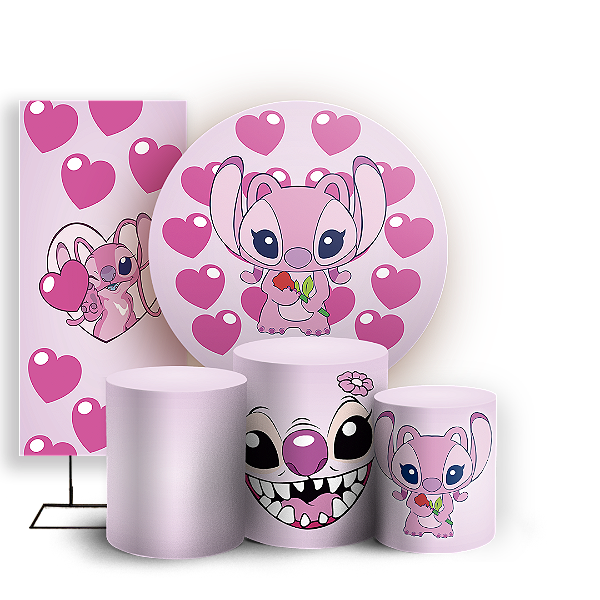 KIT Redondo Trio e Faixa - Lilo Stitch Angel - Sublimado 3D