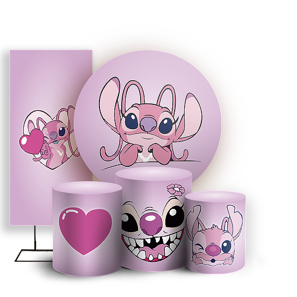KIT Redondo Trio e Faixa - Lilo Stitch Angel - Sublimado 3D