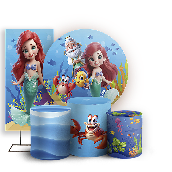 KIT Redondo Trio e Faixa - Princesa Ariel - Sublimado 3D