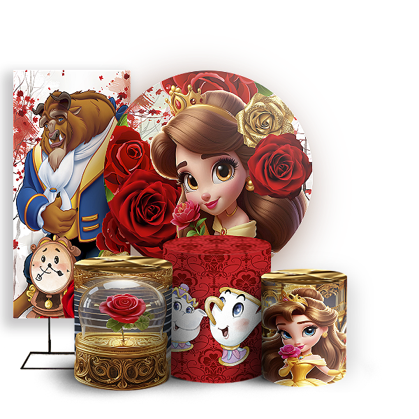 KIT Redondo Trio e Faixa - Princesa Bela - Sublimado 3D