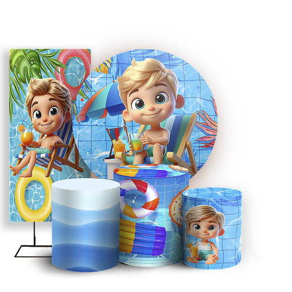 KIT Redondo Trio e Faixa - Pool Party - Sublimado 3D