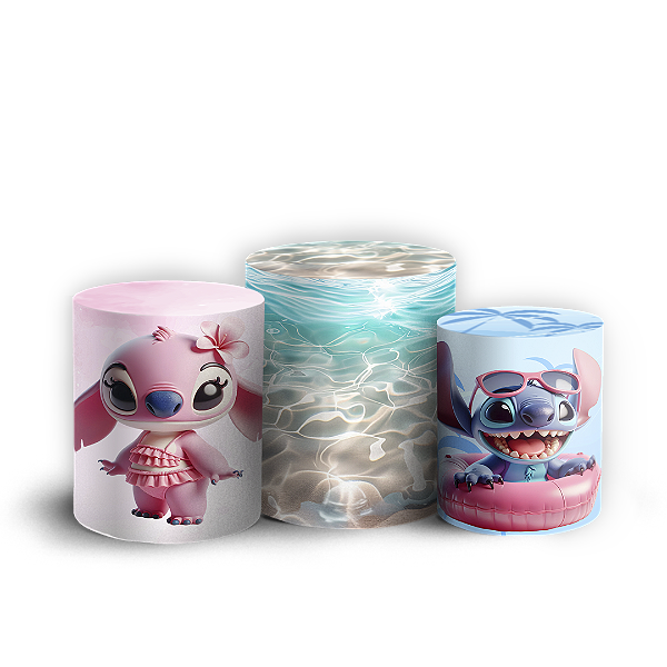 Capas Trio Cilindro Sublimado Vest Facil - Stitch Pool Party