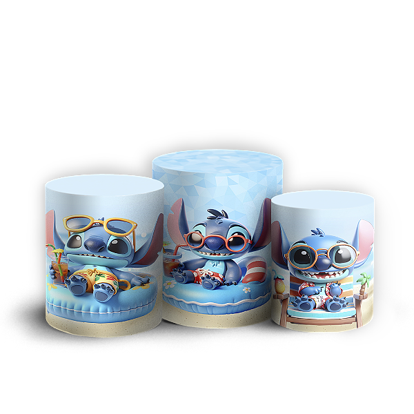 Capas Trio Cilindro Sublimado Vest Facil - Stitch Pool Party