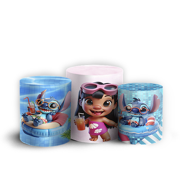 Capas Trio Cilindro Sublimado Vest Facil - Stitch Pool Party