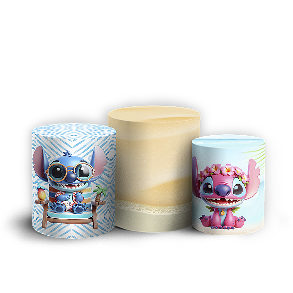 Capas Trio Cilindro Sublimado Vest Facil - Stitch Pool Party