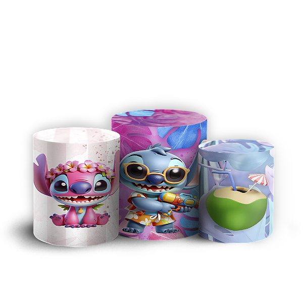 Capas Trio Cilindro Sublimado Vest Facil - Stitch Pool Party