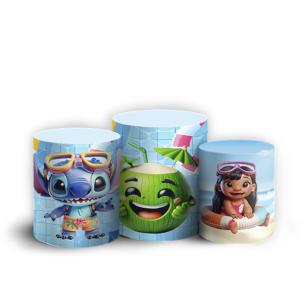 Capas Trio Cilindro Sublimado Vest Facil - Stitch Pool Party