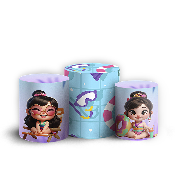Capas Trio Cilindro Sublimado Vest Facil - Princesas Pool Party