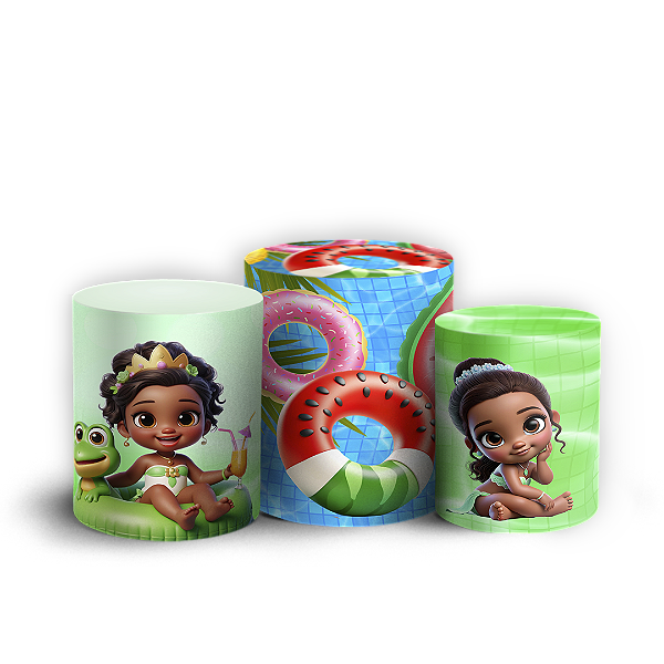 Capas Trio Cilindro Sublimado Vest Facil - Princesas Pool Party
