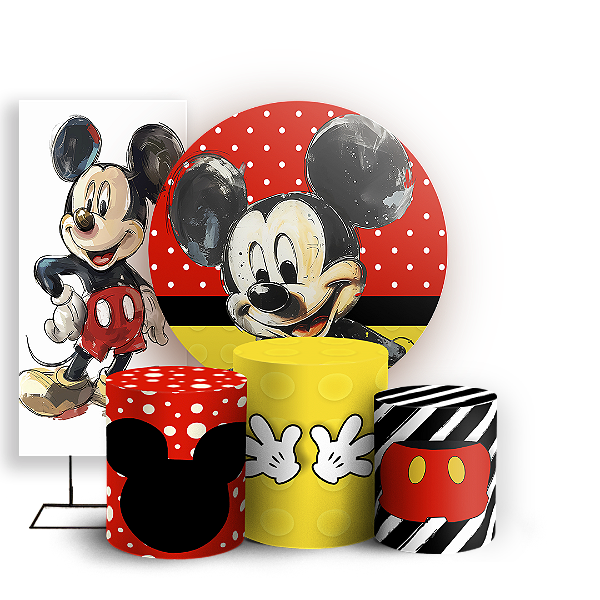 Capas Painel Redondo Trio Cilindro e Faixa Lateral Sublimado - Mickey