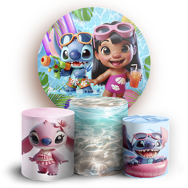 KIT Redondo e Trio - Stitch Pool Party - Sublimado 3D