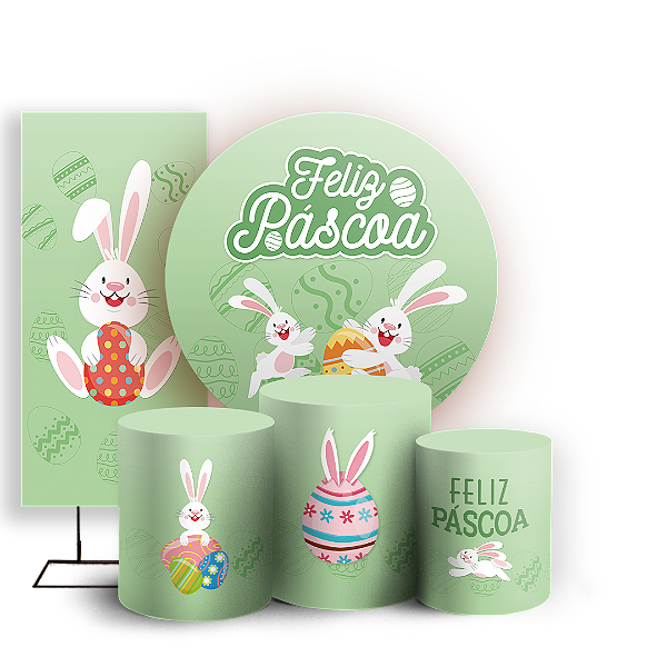 Capas Painel Redondo Trio Cilindro e Faixa Lateral Sublimado - Páscoa