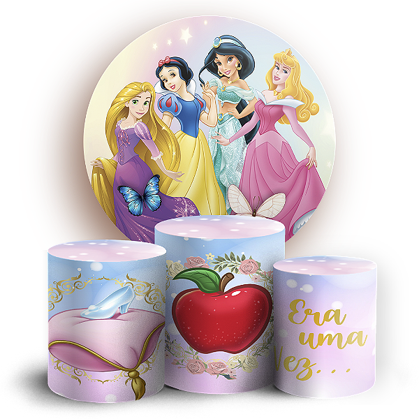 Capas Painel Redondo e Trio Cilindro Sublimado - Princesas